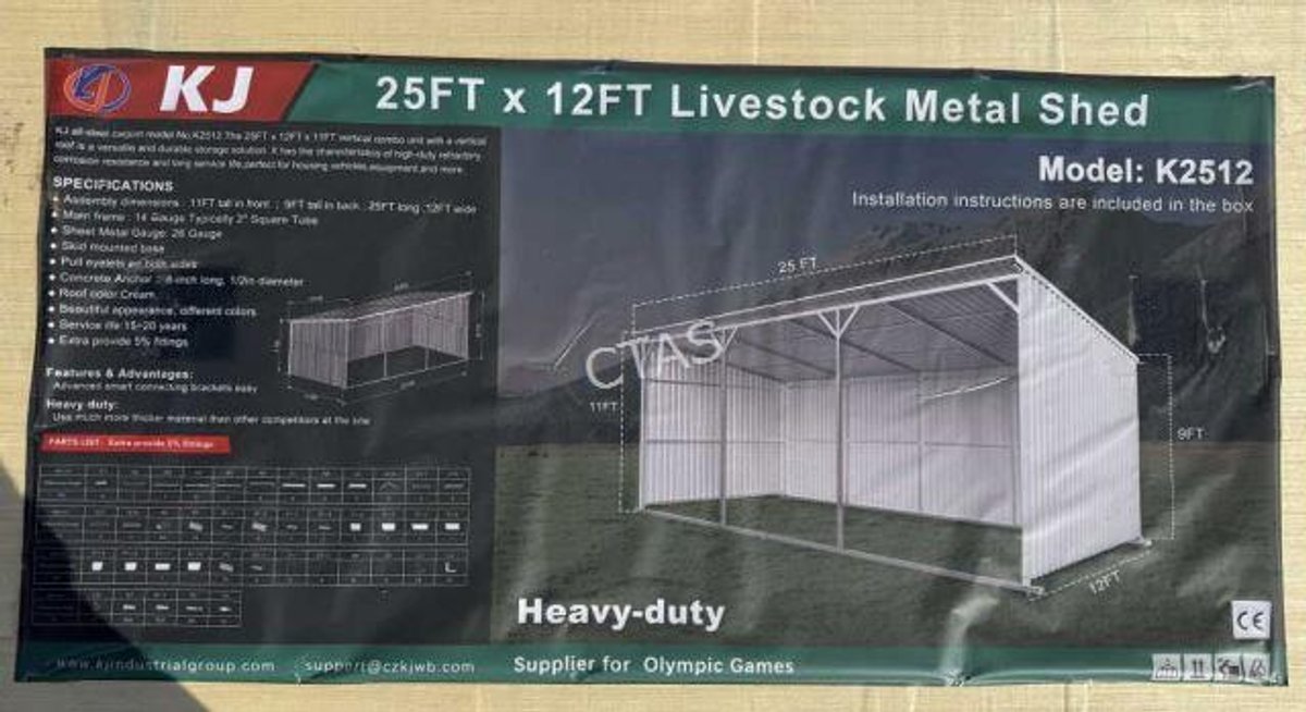 Livestock Metal Shed - Cream - 25' L x 12' W