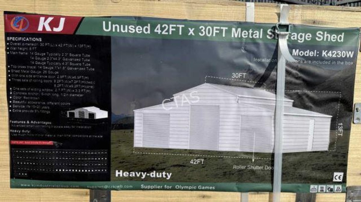 Metal Storage Shed - 42'x30', Heavy Duty, Cream w/