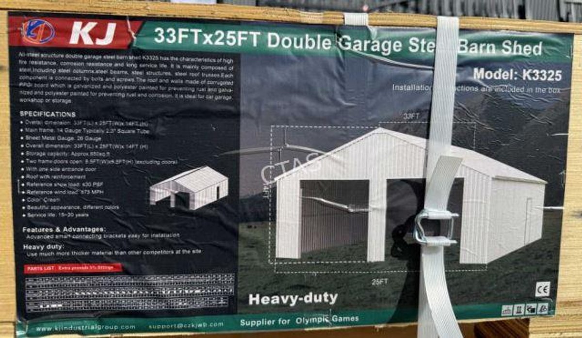 Double Garage Metal Barn - Cream - 33' x 25'