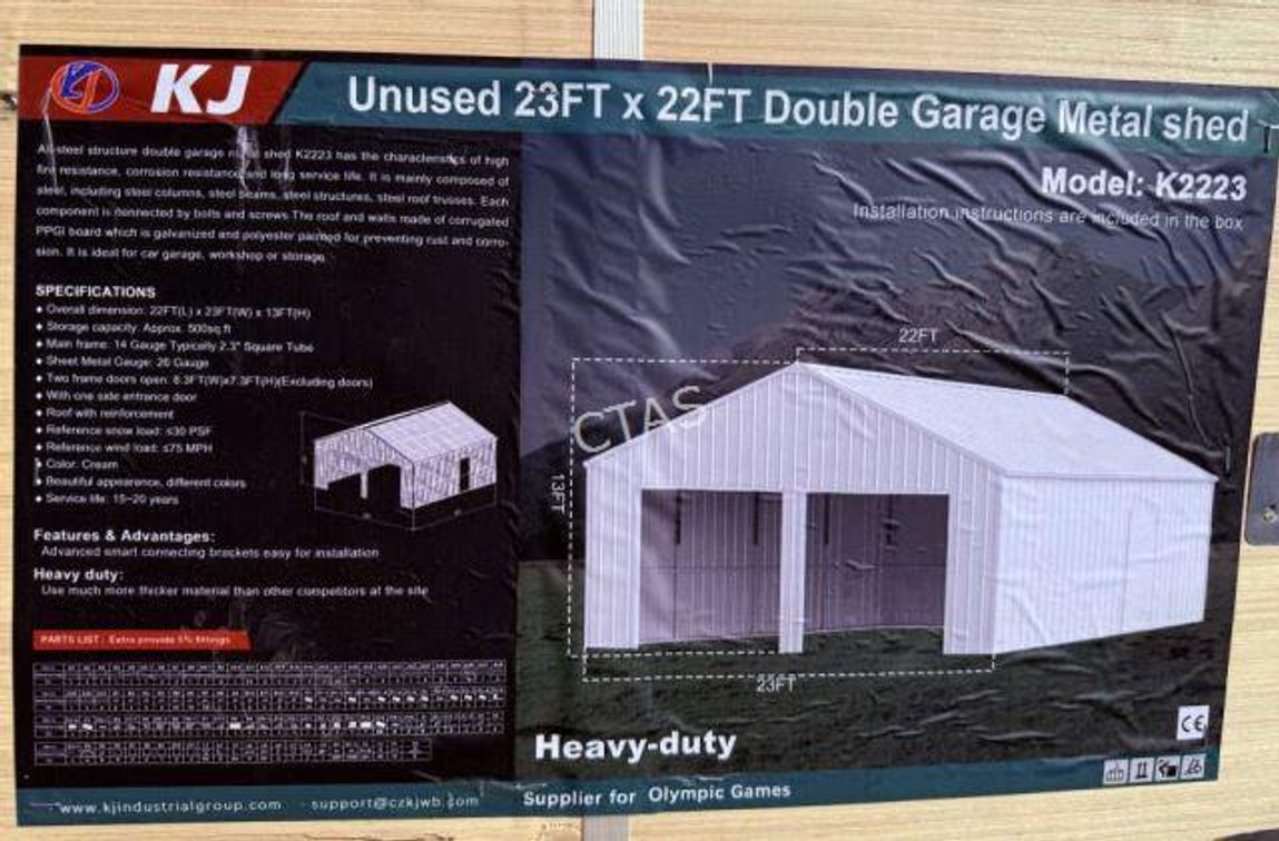 Double Garage Metal Barn - Cream - 23' x 22'