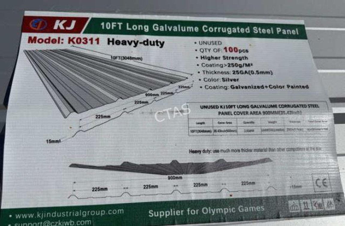 (100) Sheets of Galvalume Corrugated Steel 10' L