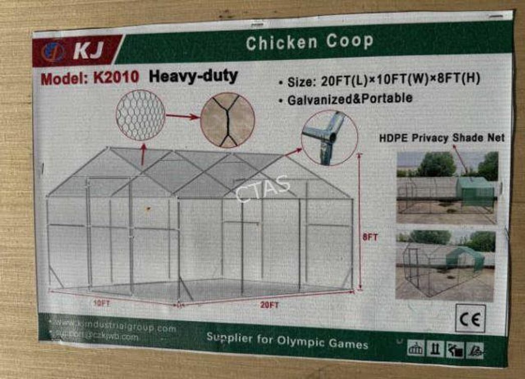 Heavy Duty Chicken Coop 20' L x 10' W x 8' H