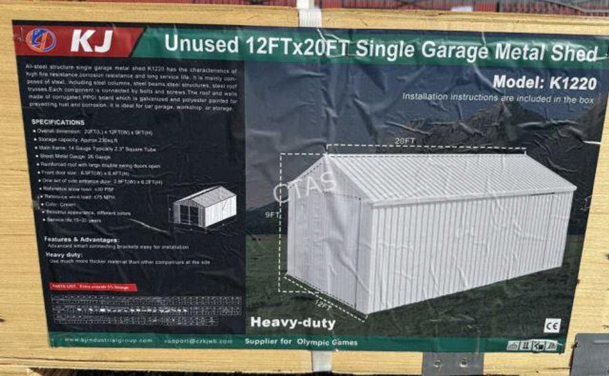 Single Garage Metal Shed, 12' x 20' w/Doors