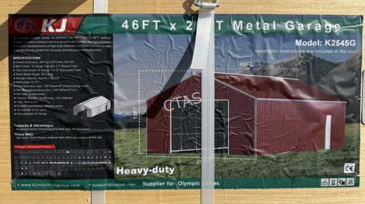 Single Metal Garage - 46' x 25', Red/Brown