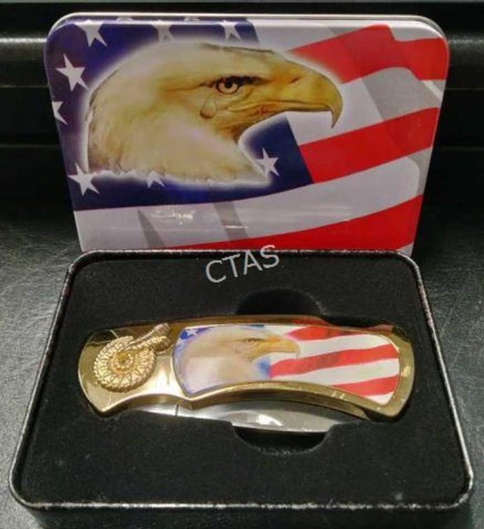 U.S. Flag & Eagle Collectible Knife in Tin