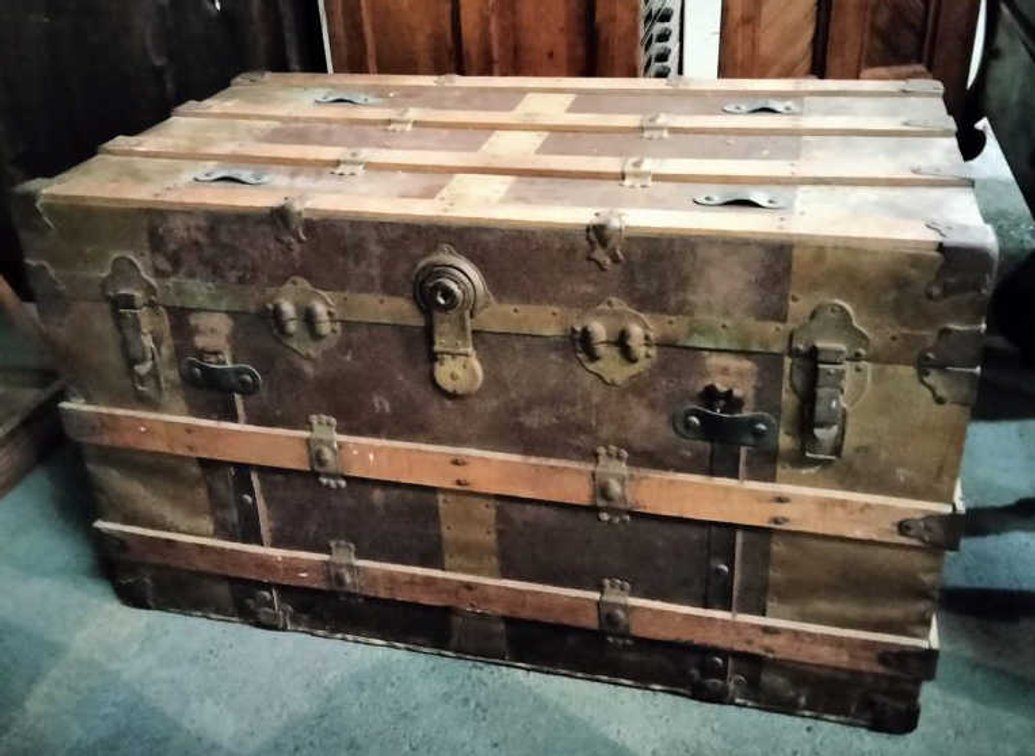 Antique Flat-Top Steamer Trunk