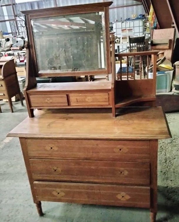 Farmhouse Washstand Dresser w/ Tilting Mirror