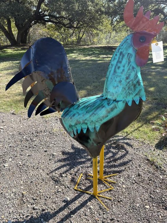 Metal Art- Large Standing Teal & Black Rooster