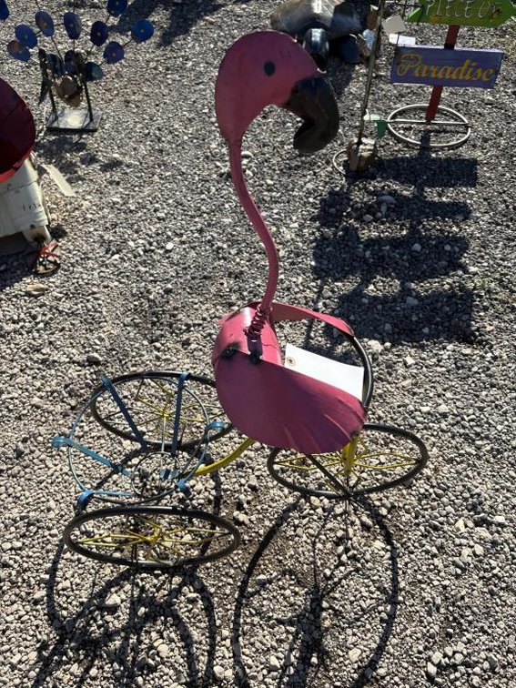 Metal Art- Flamingo Riding Trike Planter