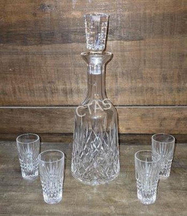 Waterford Lismore Decanter & (4) Shot Glasses