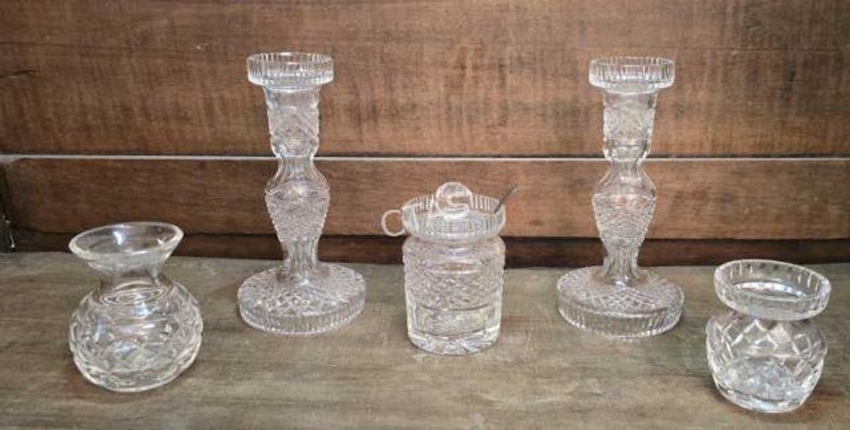 Waterford Candlesticks, Jam or Sugar Jar & Vases