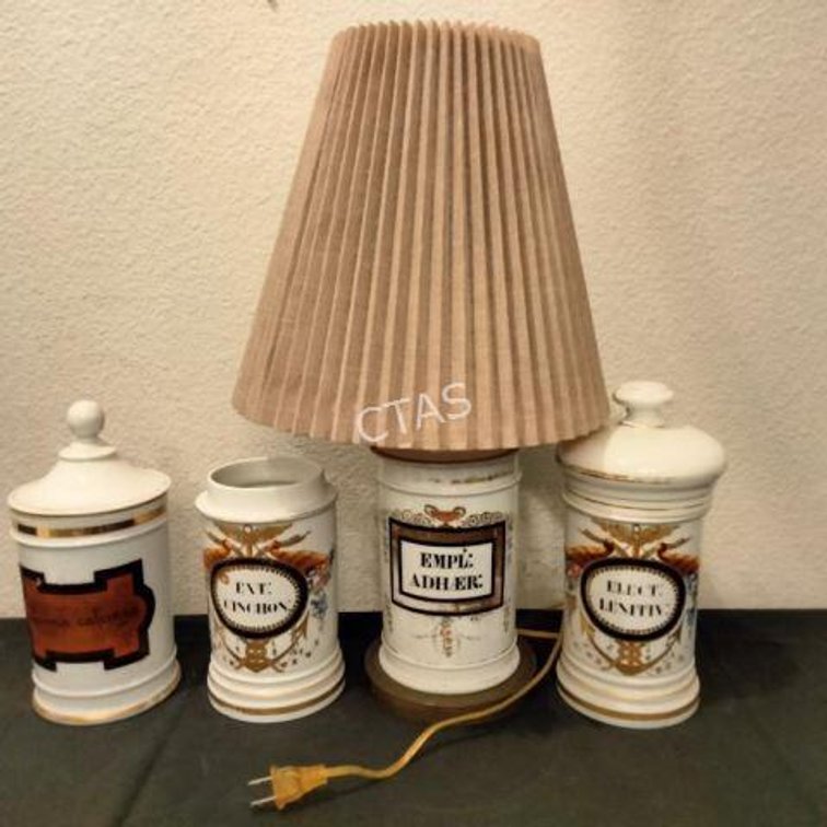(3) Old Apothecary Jars & Apothecary Jar Lamp