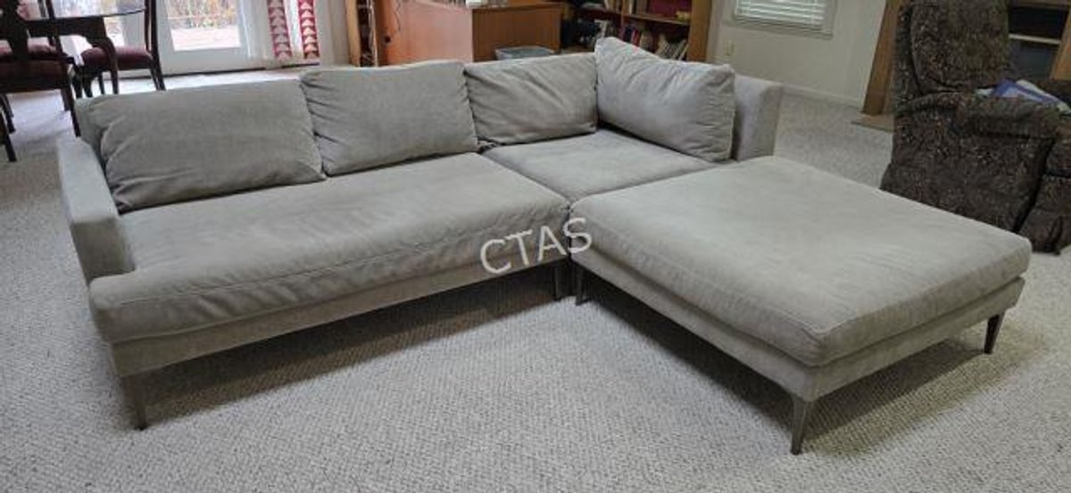 West Elm Woven Grey Upholstered 3-Pc Sectional
