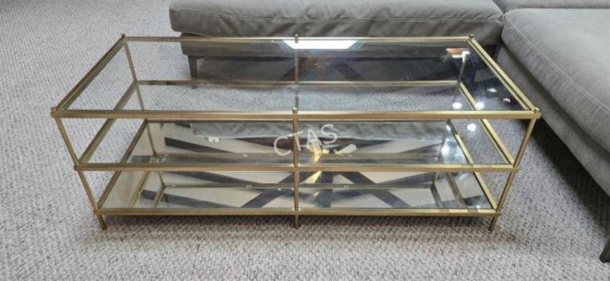 Brass, Glass & Mirrored Rectangle Coffee Table