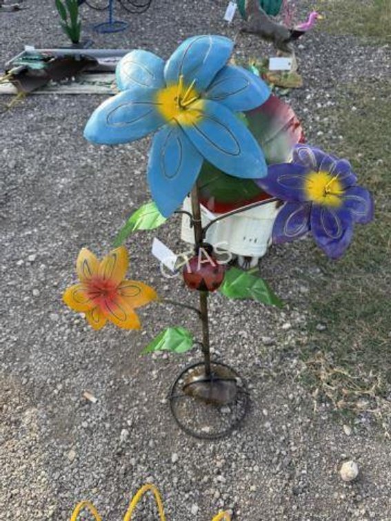 Metal Art - Multi-Colored Flowers & Lady Bug