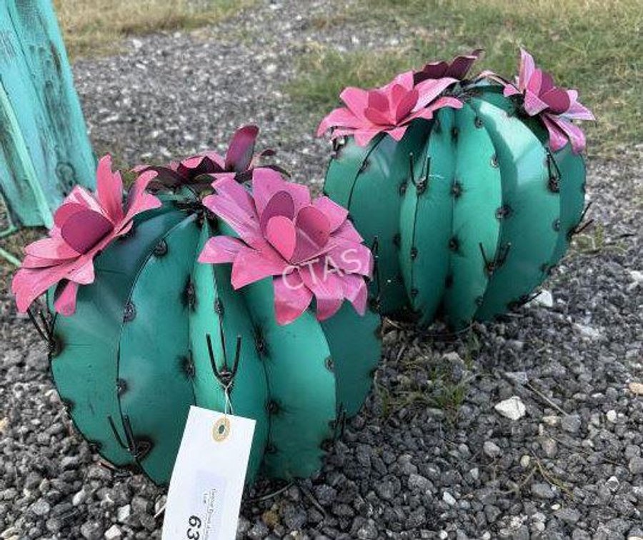 Metal Art - (2) Small Teal Cactus