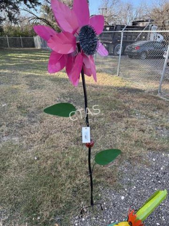 Metal Art - Tall Pink Windmill w/ Lady Bug