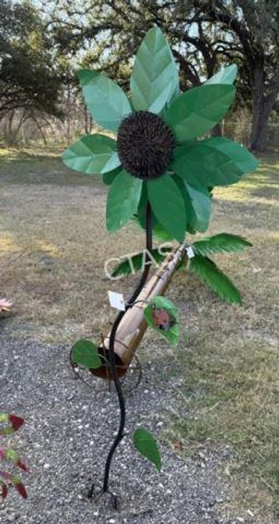 Metal Art - Tall Green Windmill w/ Lady Bug