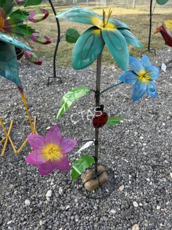 Metal Art - Multi-Colored Flowers w/ Lady Bug