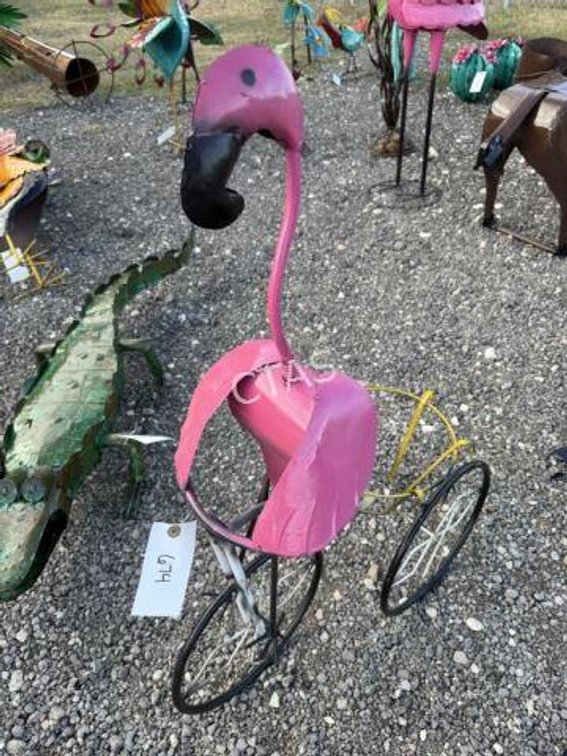 Metal Art - Flamingo Riding Tricycle Planter