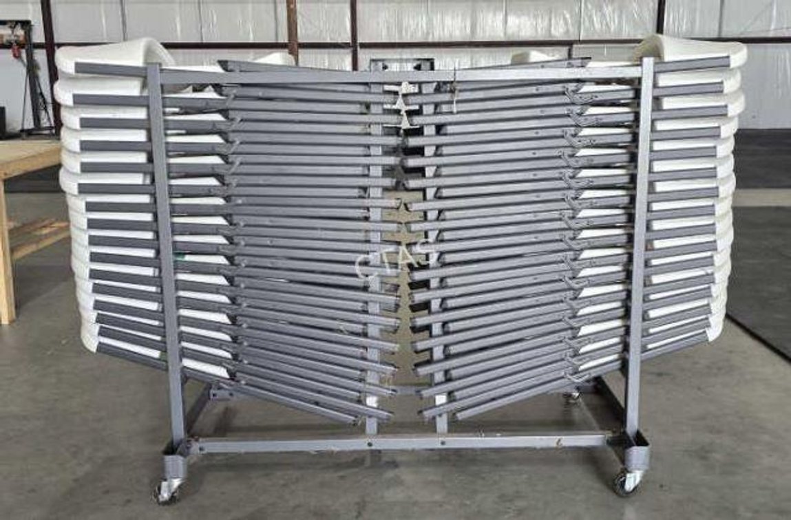 (32) Lifetime Folding Chairs on Lifetime Cart