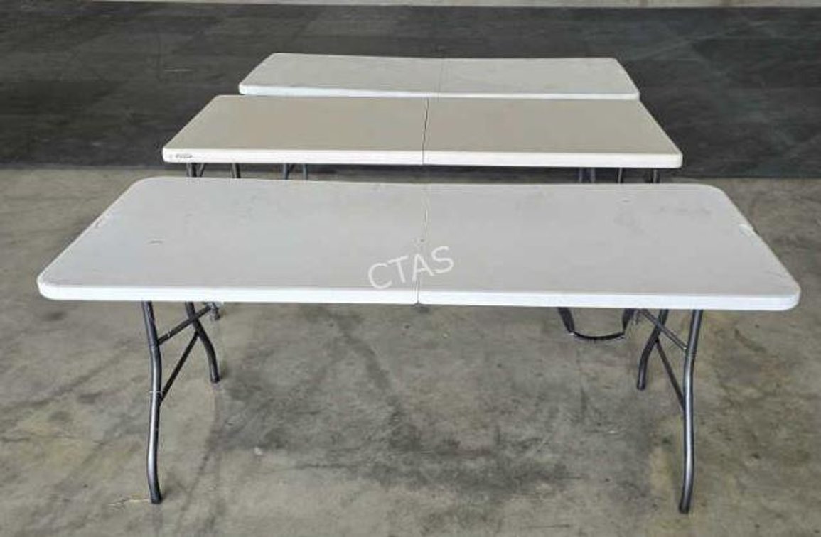(3) 6' White Center-Fold Folding Tables