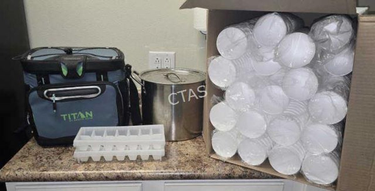 Stock Pot, Foam Cups, Soft Side Cooler & Ice Trays