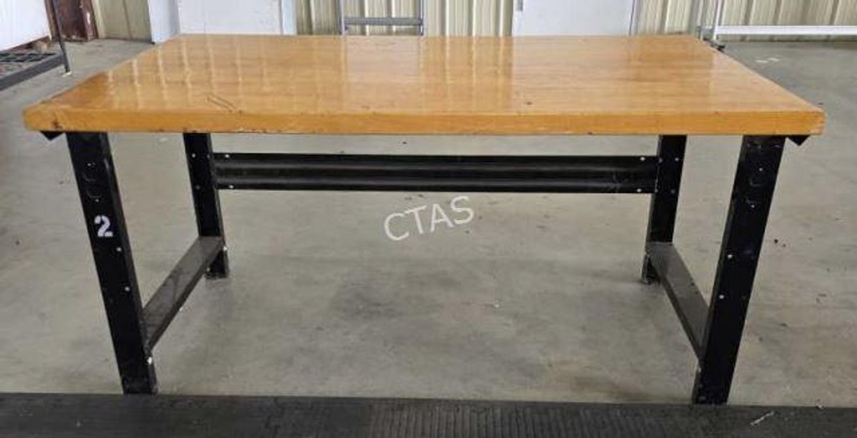 Butcher Block Topped Industrial Work Table w/