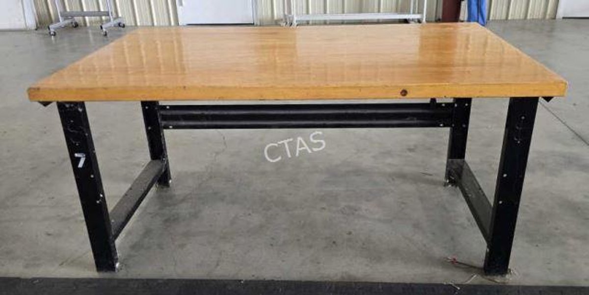 Butcher Block Topped Industrial Work Table w/