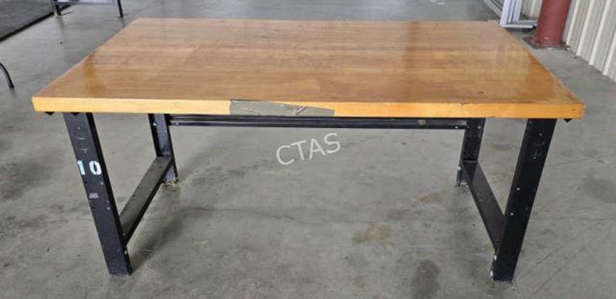 Butcher Block Topped Industrial Work Table w/