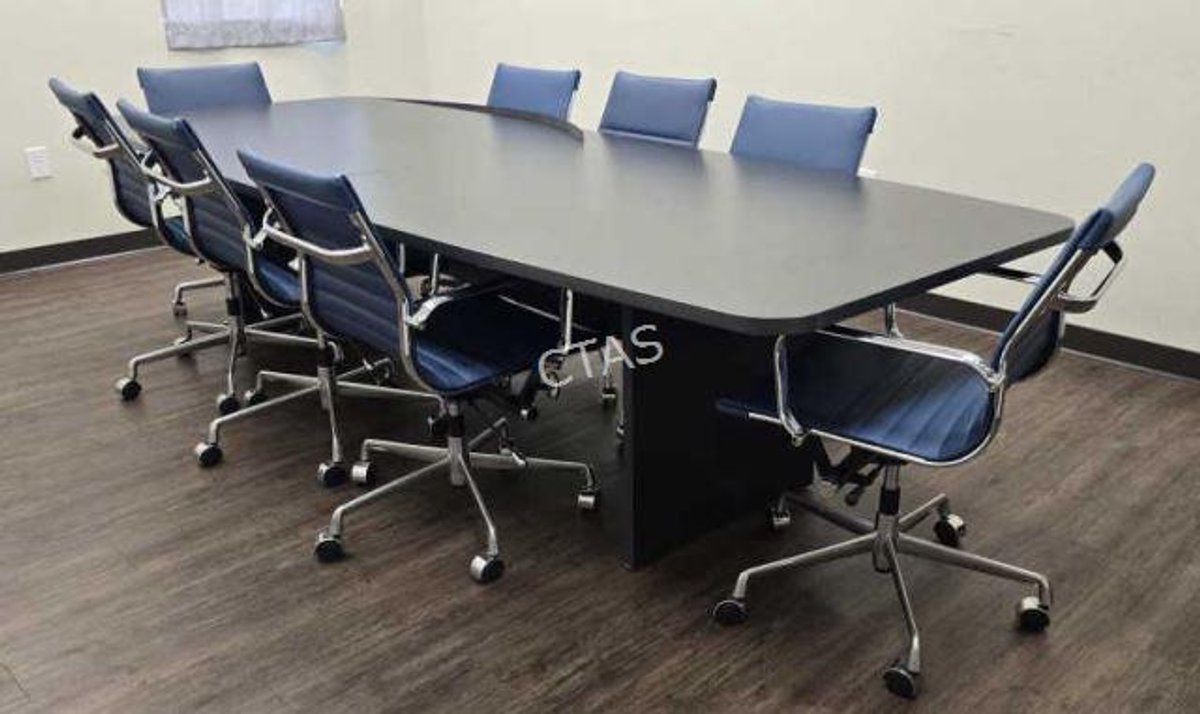 Laminate Conference Table w/ (8) Blue Rolling Arm