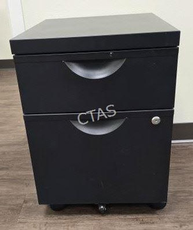 Black Metal Rolling Under Desk File Cabinet w/