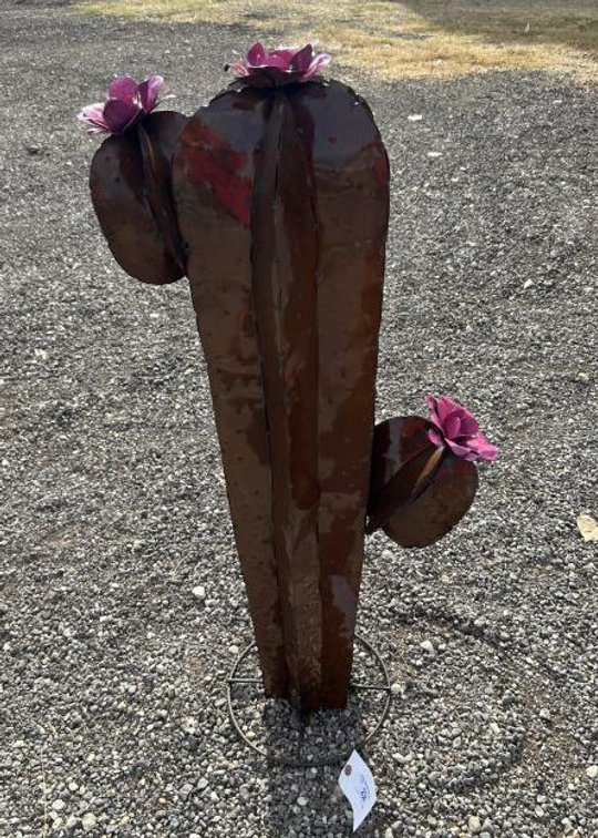Metal Art - Medium Cactus w/ Pink Flowers