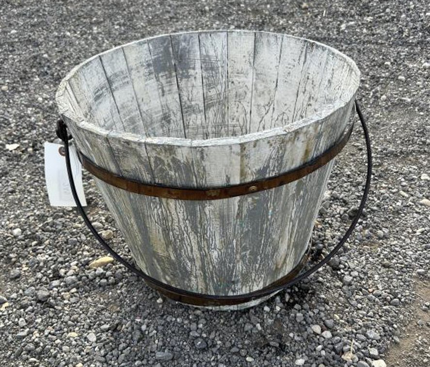 Medium Rustic Grey Wooden Bucket