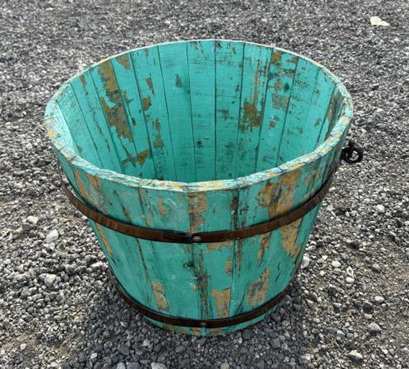 Medium Rustic Teal Wooden Bucket