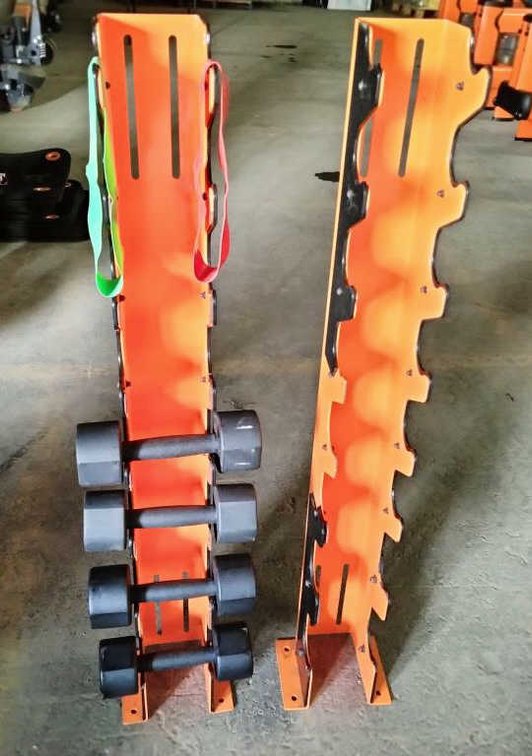 (2) Pairs Dumbbells w/(2) 8 Tier Wall Mounts
