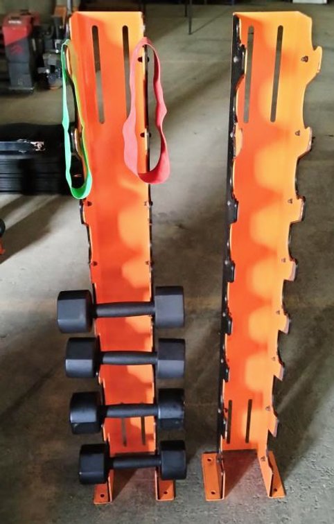 (2) Pairs Dumbbells w/(2) 8 Tier Wall Mounts