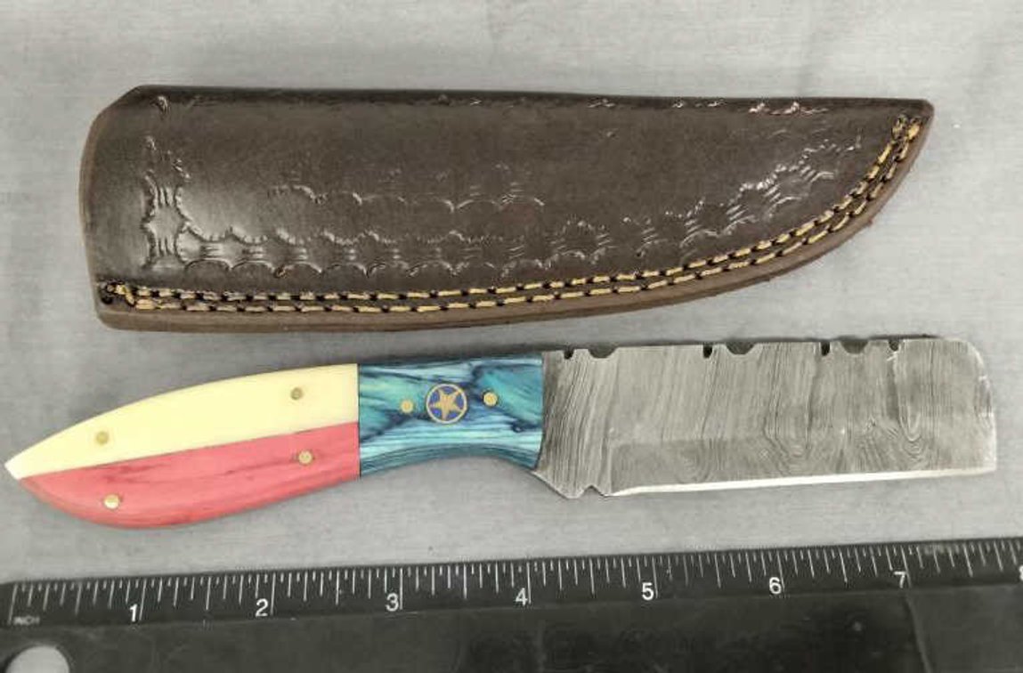 Damascus Bull Cutter Knife 8" w/Sheath