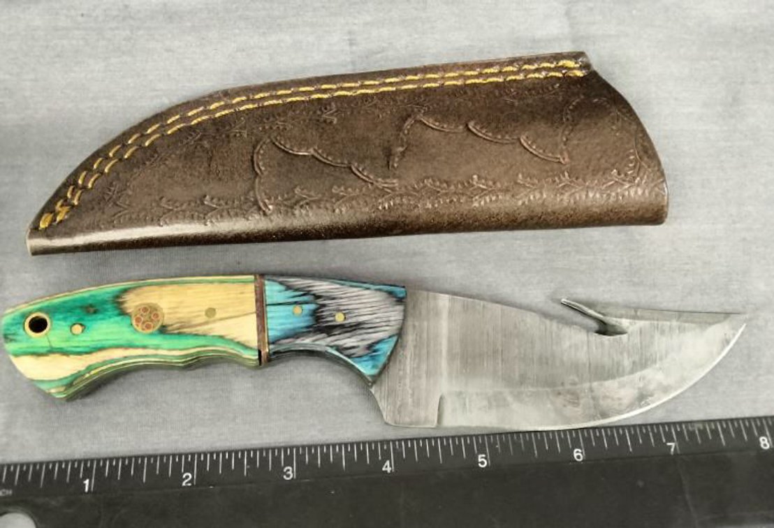 Damascus Gut Hook Knife 8" w/Sheath