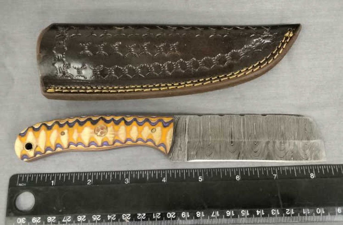 Damascus Bull Cutter Knife 8.5" w/Sheath