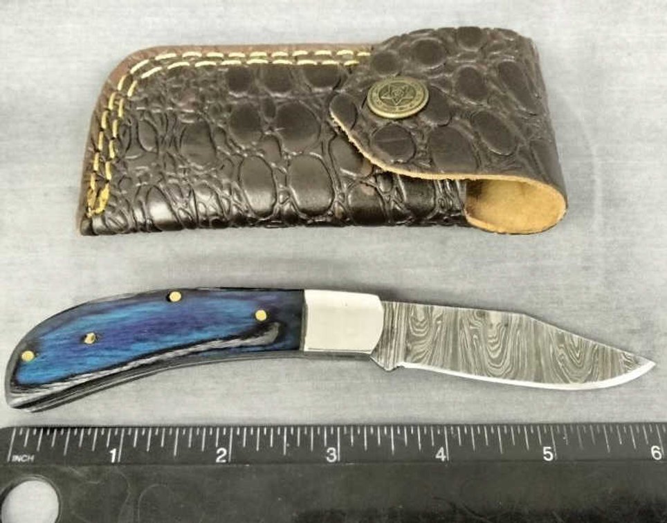 Damascus Pocket Knife 6" w/Belt Holder