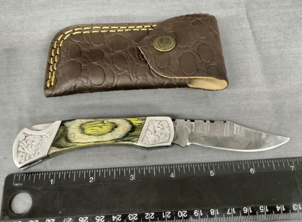 Damascus Pocket Knife 7" w/Belt Holder