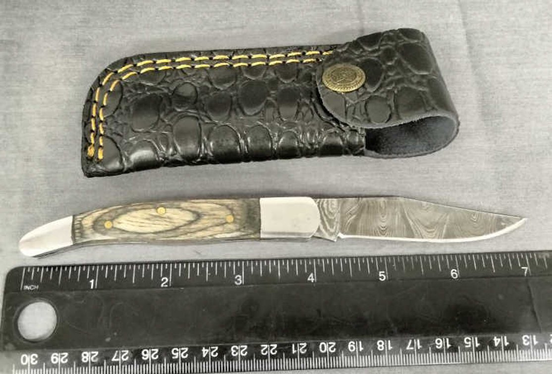 Damascus Pocket Knife 7" w/Belt Holder