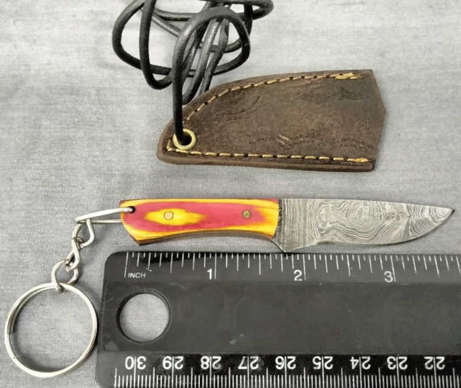 Miniature Damascus Knife Key Chain w/Sheath