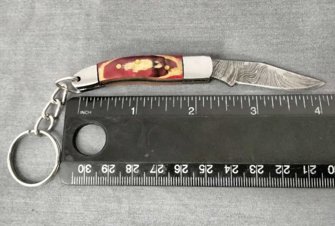 Damascus Pocket Knife Key Chain 4.25"