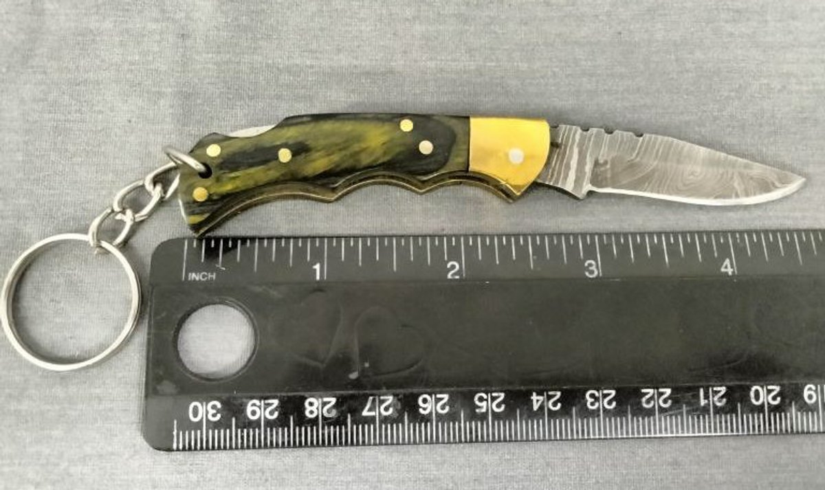 Damascus Pocket Knife Key Chain 4.75"