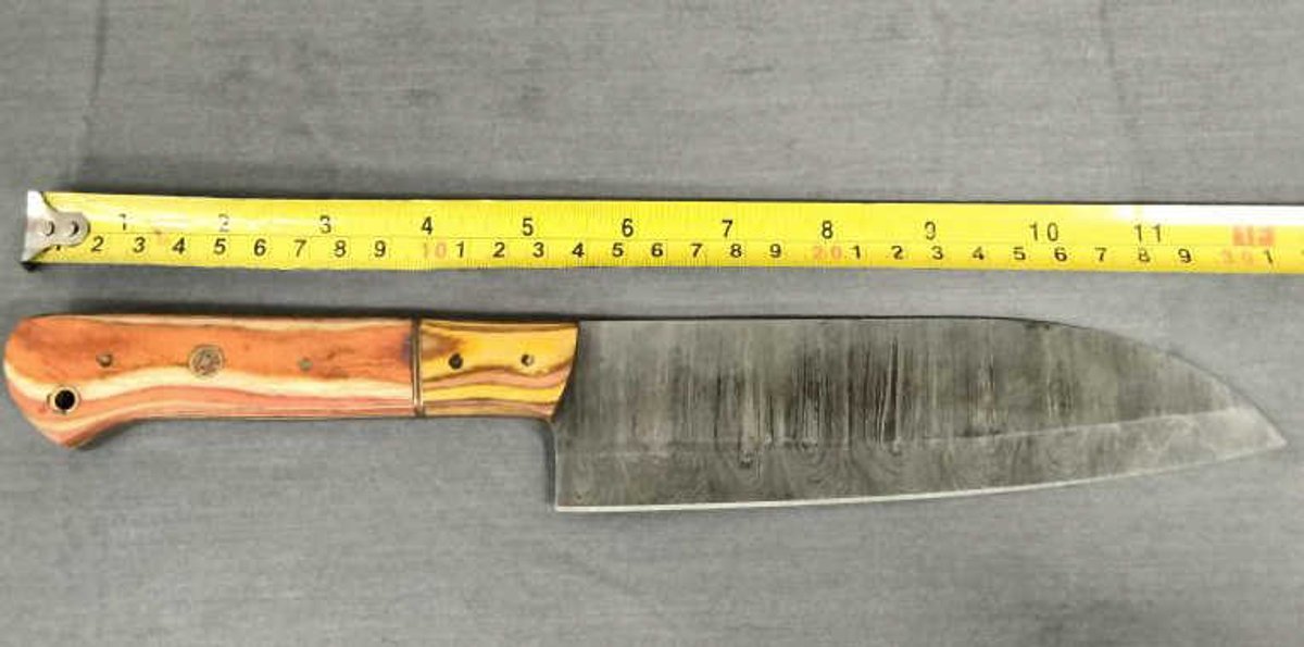 Damascus Knife 12" Orange, Yellow & Tan Handle