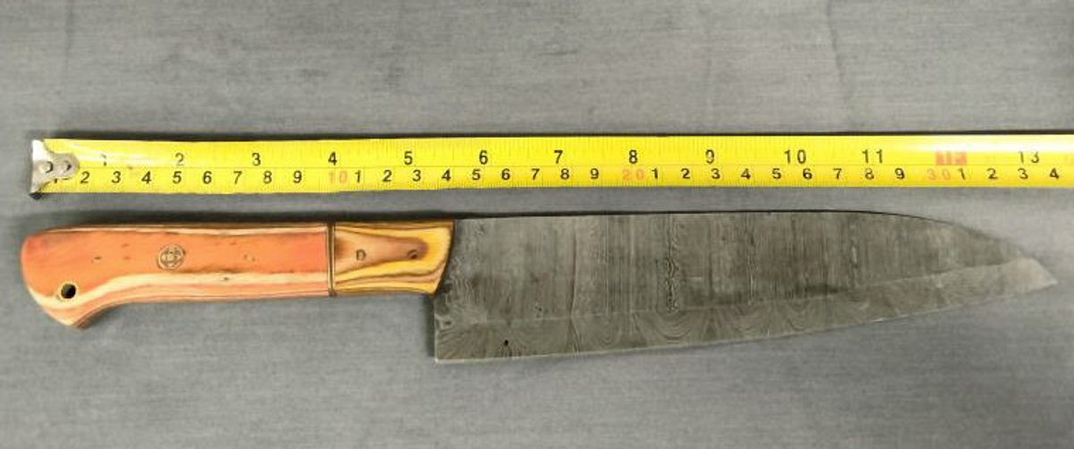 Damascus Knife 13" Orange, Yellow & Tan Handle