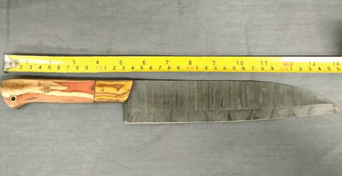 Damascus Knife 14" Orange, Yellow & Tan Handle