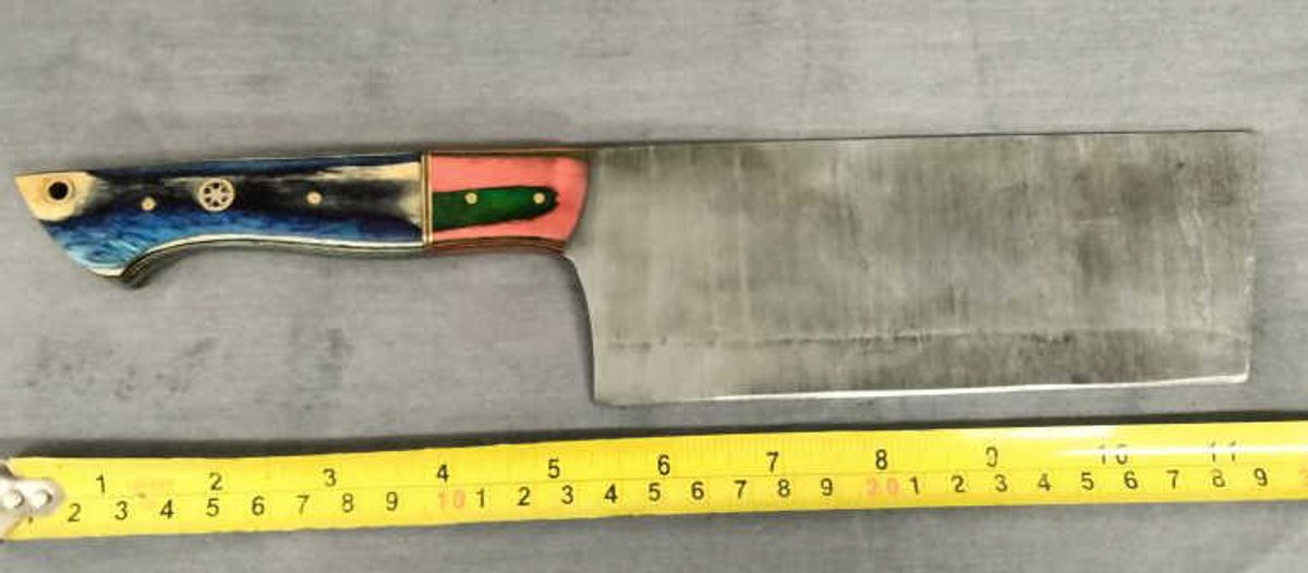 Damascus Cleaver 12" Blue & Tan Handle